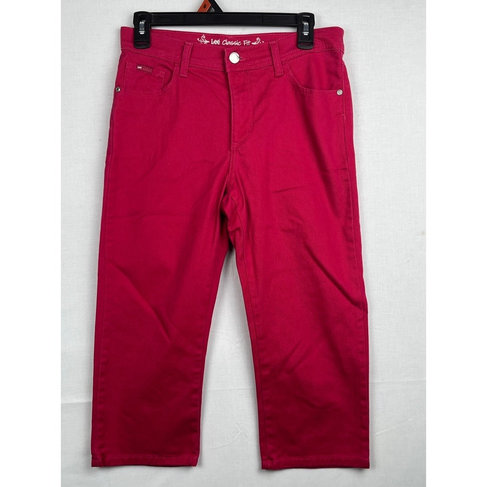 Lee Classic Fit Womens Cropped Pants Size 4 Medium Pink Straight‎ Leg Stretch